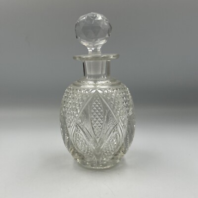 Vintage & Unique 6.75  Crystal Glass Perfume Decanter Bottle w/ Stopper