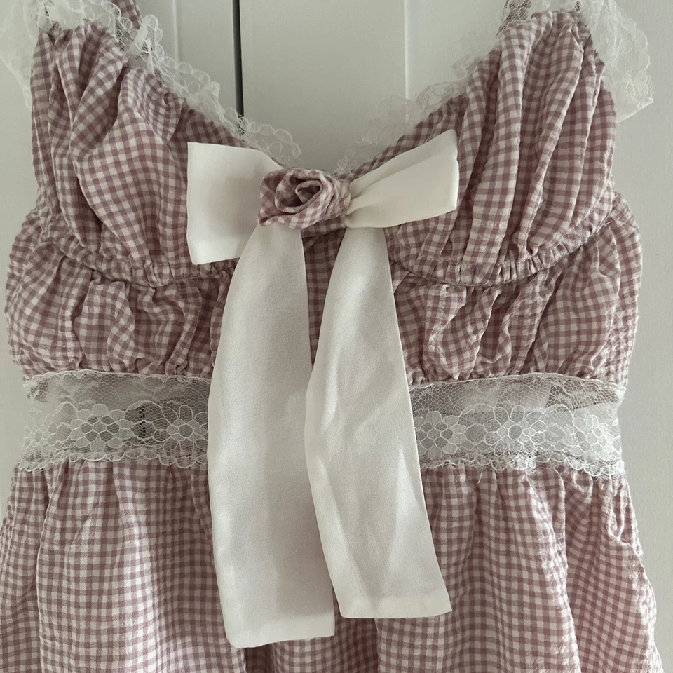 beautiful for love and lemons dress xs pink + white gingham daisy strap details - Image 4 of 4