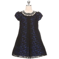 BLACK ROYAL BLUE Size 10 Lace Flower Girl Dress Birthday Wedding Recital Party