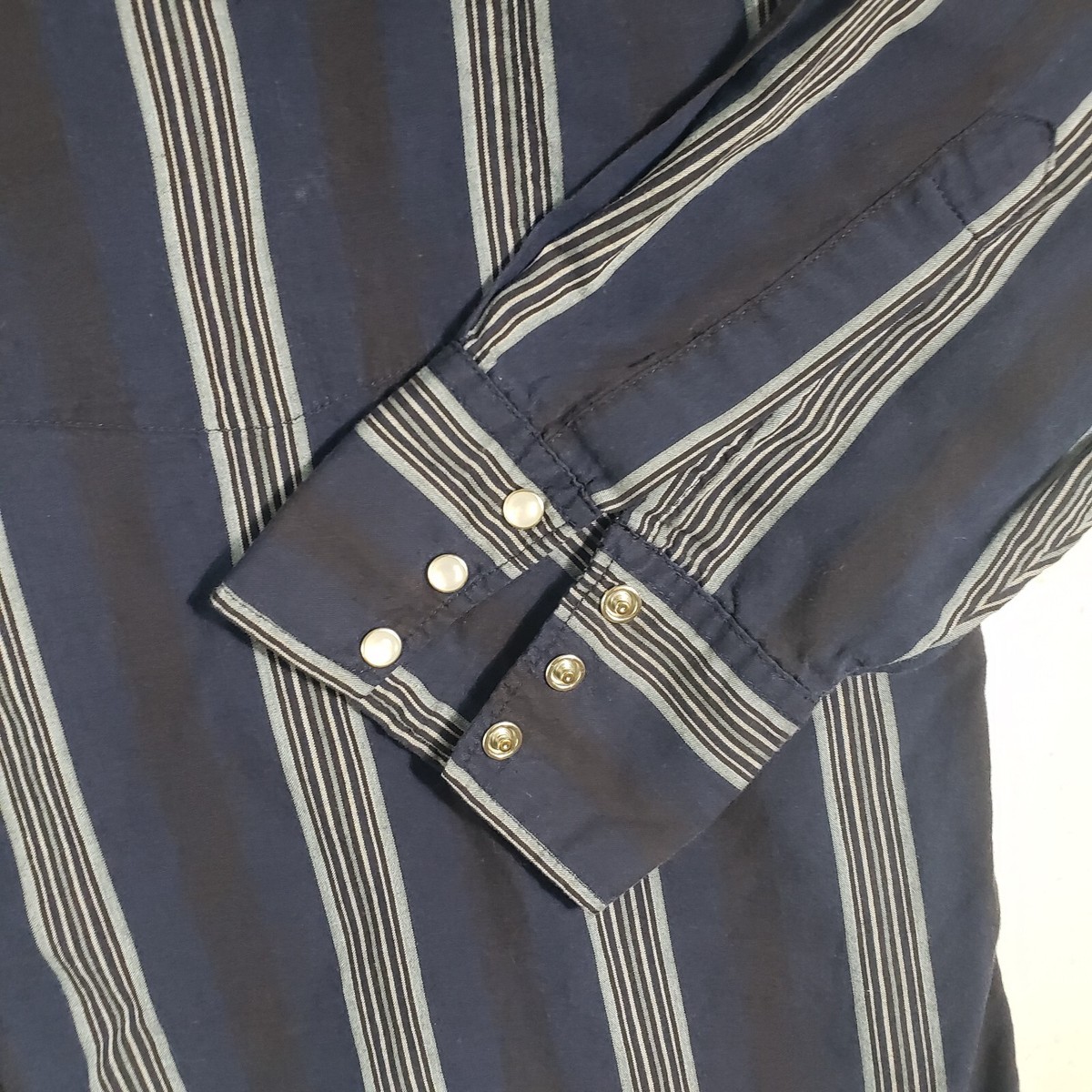 Vintage Bit Bridle Pearl Snap Shirt Mens XL XLarge Blue Striped