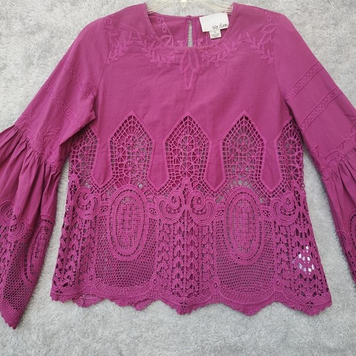 Camicetta Chloe Oliver Anthropologie XS pizzo ricamato maniche a campana rosa magenta - Foto 7 di 19