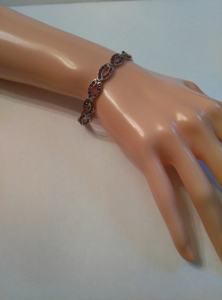 Preciosa pulsera con platino rubí genuino de 5,40 ctw sobre plata de ley 925 de 7" Foto 4 de 4