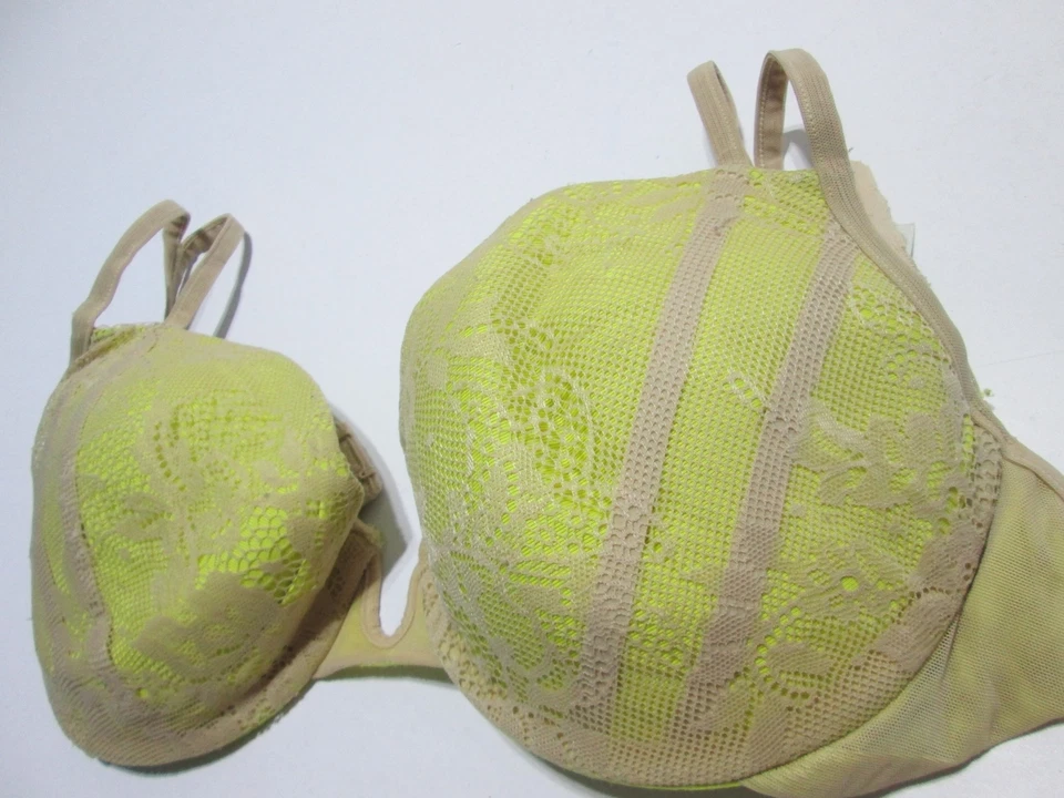 Бюстгальтер DKNY размер 32DD бежевый/лайм на косточках с подкладкой регулируемые ремни кружевной цветочный - Изображение 4 из 4