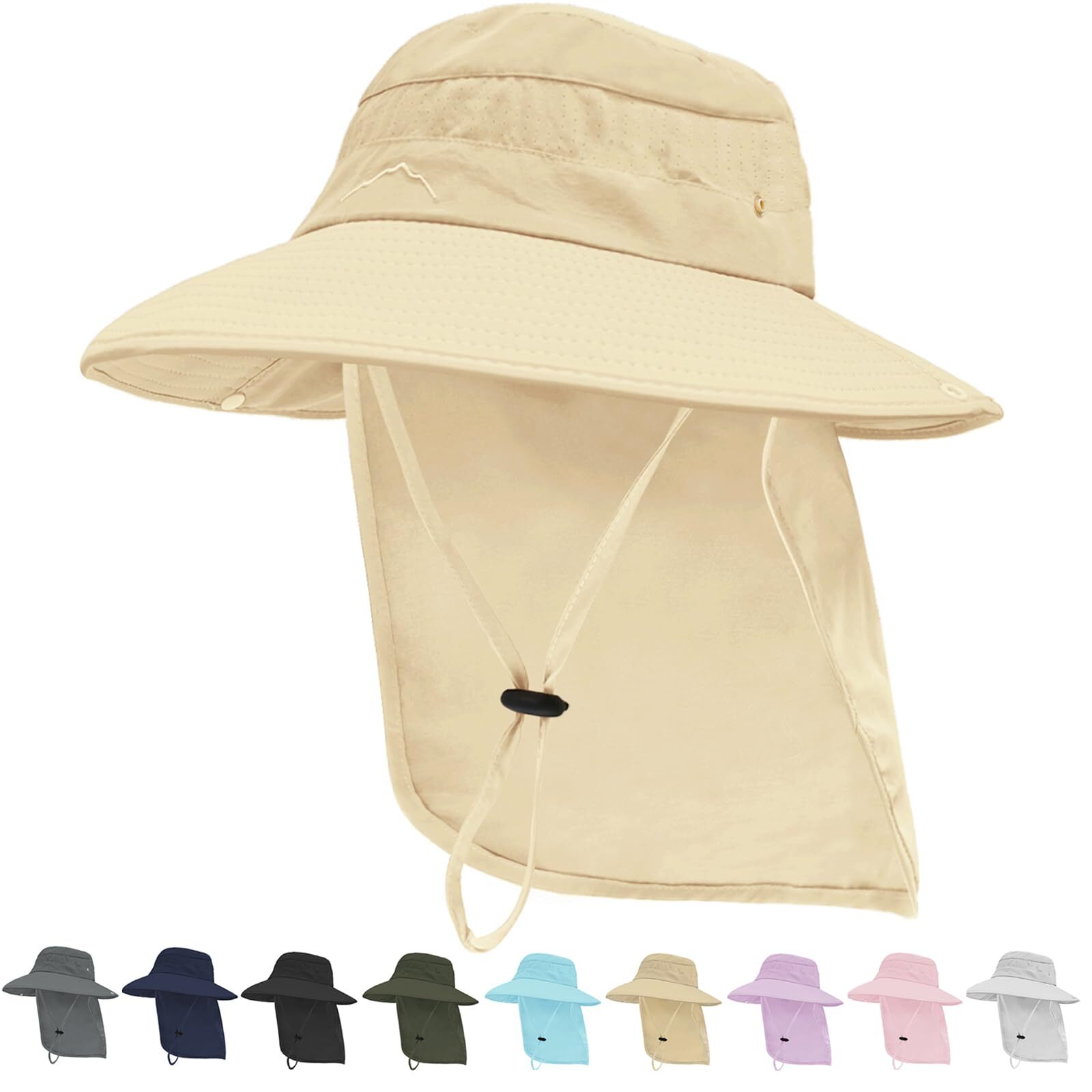 UPF 50+ Safari Hat for Men Women Wide Brim Fishing Hat with Neck Flap