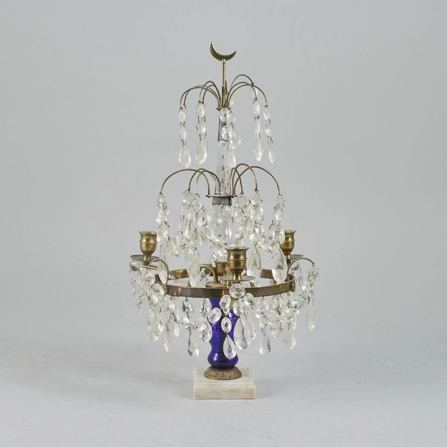 Antiguo candelabro de colección - lámpara de mesa - prismas de cristal de comerciante Luis XV Foto 2 de 4