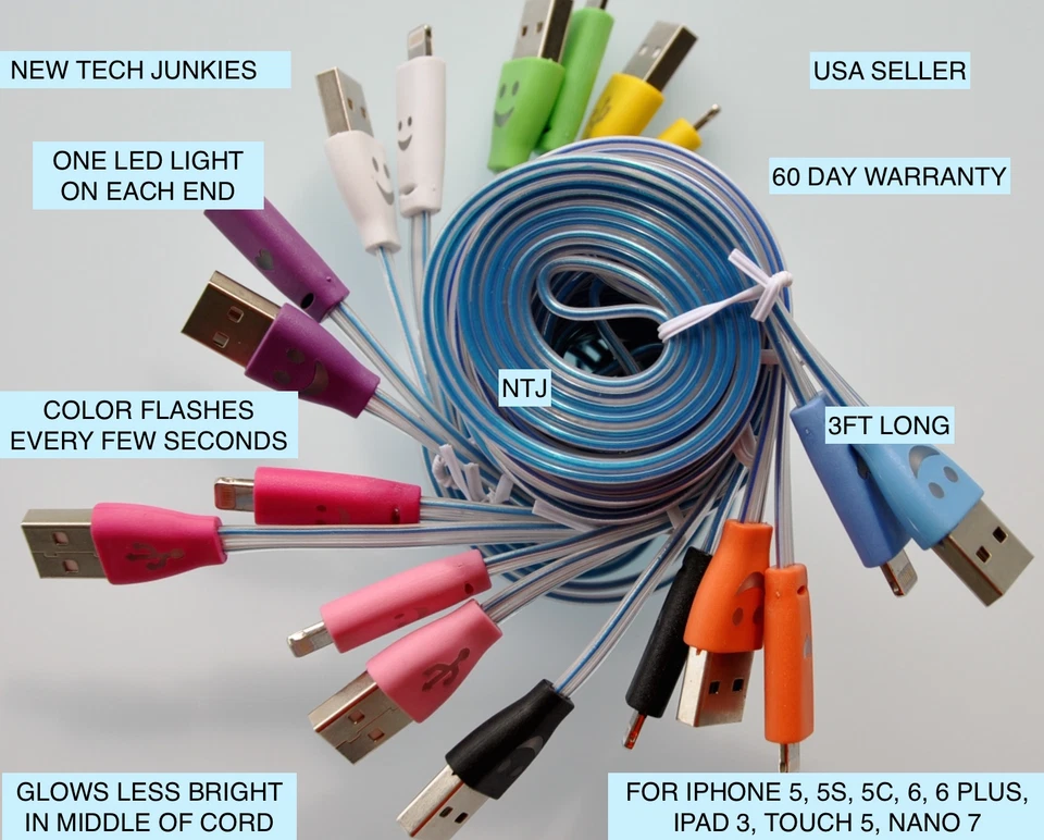 led light-up change power charger cord cable for iPhone X 8 7 6 plus 5 micro usb - Image 4 of 4