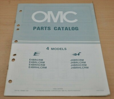 OMC 4 Models Parts Catalog 1984 E4 J4 Engine Motor Bootsmotor Ersatzteilliste