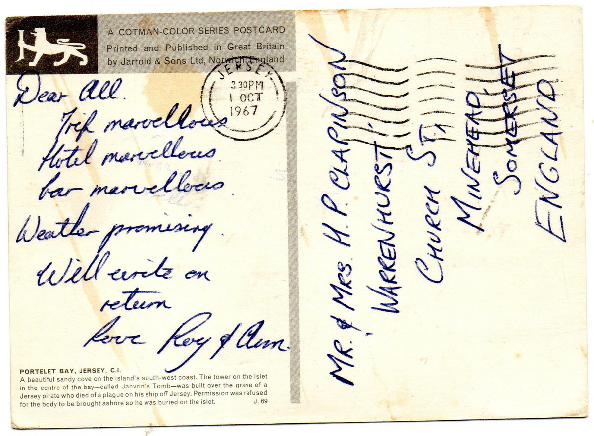 Postcard Channel Islands Jersey Porteley Bay posted