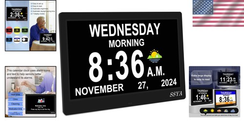 Ultra-Large 11.5" Day and Date Alarm Clock - Ideal for Seniors & Dementia Care - Picture 2 of 8