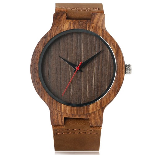 Novel Bamboo Nature Wood Bracelet Genuine Leather Band Men's Quartz Wrist Watch - Picture 7 of 15