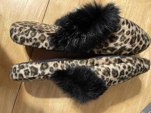 ESNY SIGNATURE SATIN SLIPPER KUNSTFELL CHAMPAGNER LEOPARD Gr. XL 9,5-10,5 Neu mit Etikett - Bild 2 von 3