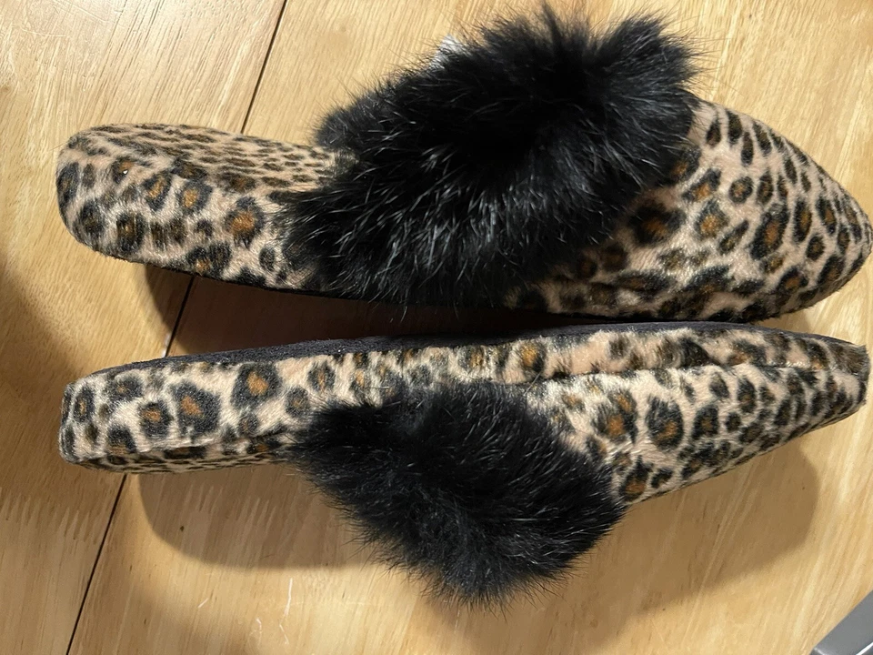 ESNY SIGNATURE SATIN SLIPPER FUX FUR CHAMPAGNE LEOPARD XL 9.5-10.5 全新带标签 — 第 2/3 张图片