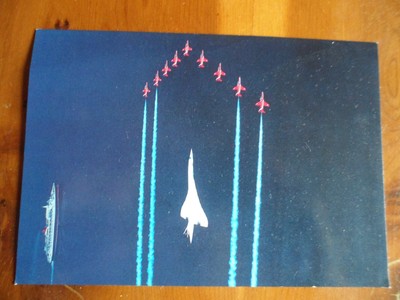 Concorde Postkarte Abbildung QE2 Und Rote Pfeile Von Roy Huxley