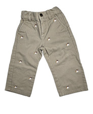 Janie and Jack Boys Pants 18-24 months Bulldog Dog Embroidered Beige Adjustable