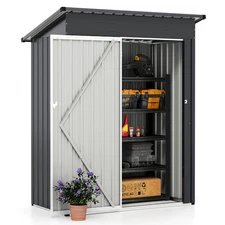 5 x 3 FT Outdoor Storage Shed Galvanized Metal Tool House w/ Sloped Roof Gray