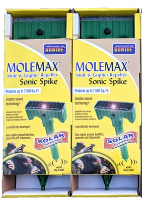 2 PACK Molemax Sonic Spike Solar Powered Mole and Gopher Repeller Bonide (NEW)