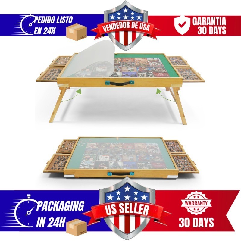 1500 Piece Puzzle Board with Folding Leg Drawer Portable Wooden Jigsaw 34x25 in