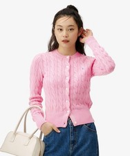 Genuine Polo Ralph Lauren W Cable Knit Cotton Crew Neck Cardigan - Pink