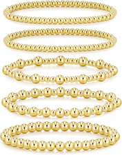 Waterproof 14K Gold Plated Beaded Bracelets Set for Women - Adjustable Jewelry