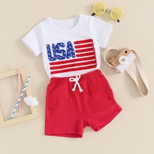 2Pcs Baby Boys Summer Clothing Sets 6-12 Months Red-fourth of July Outfit Boys - Picture 3 of 8
