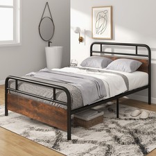 Full Size Bed Frame with Industrial Headboard, Heavy-duty Platform Bed