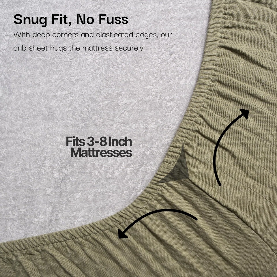 Sábana bajera ajustada estándar de muselina 100 % algodón orgánico, 52"x28", paquete de 2 suaves B... Foto 4 de 4