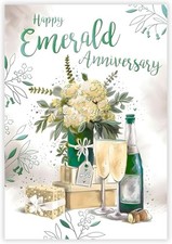 Emerald 55th Anniversary Card 13cm x 19cm Champagne & Flowers Verse Inside