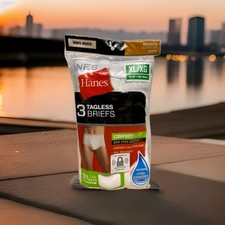 Hanes Mens 3pc 100 Cotton White Underweare Tagless Briefs Size: XL / XG Sealed