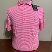 G/Fore Pique feeder Stripe Mens Medium Knock Out Pink Golf Polo Shirt New Nwt