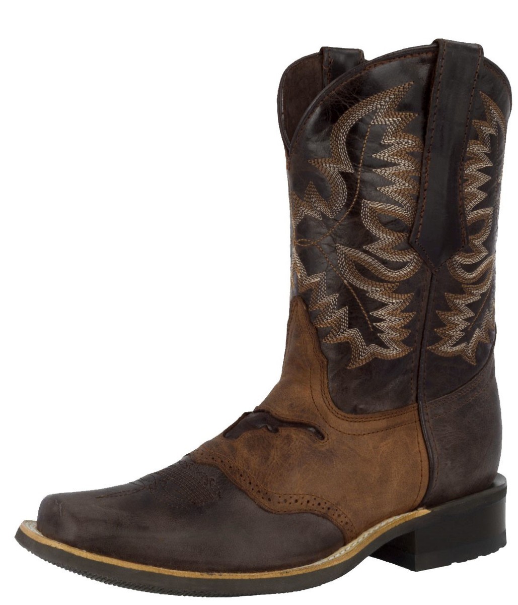 Mens Western Cowboy Boots Dark Brown Longhorn Design Leather  display picture 1