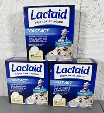 3 Boxes Of Lactaid Fast Act Lactose Relief Chewables, Vanilla, 32 Ct Each