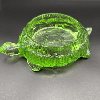 Vintage Fenton Green Uranium Turtle #1565 Candy Dish Aquarium Base RARE! Glows