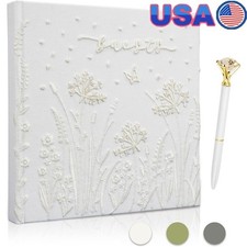 Floral Guestbook W/ DIY Pens  Stickers Linen Embossed Wedding Memory Keeper New