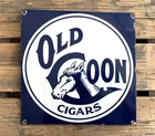 VINTAGE 12x12" OLD COON CIGARS CIGARETTES HORSE GAS OIL SODA POP PORCELAIN SIGN
