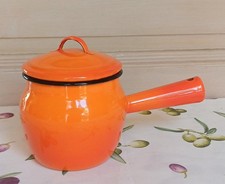 Ancien petit Chaudron Casserole tôle émaillée orange
