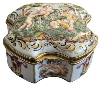 CAPODIMONTE Porzellan Schmuck-Schatulle /Deckeldose 19. Jhdt.- Ernst Bohne&Söhne