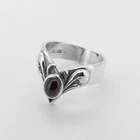 Crazy Pig Silver Gothic Garnet Ring Pyrope Red Stone Vintage 90s Hallmarked Sz O