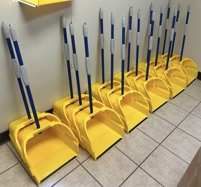 Quickie Non-Tilt Large Yellow Dustpans with Metal Handles - LOCAL PICKUP ONLY