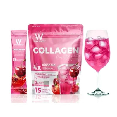 WINK WHITE Pink Glow Collagen - Lycopene Powder Drink - 15 Sachets Skin Food