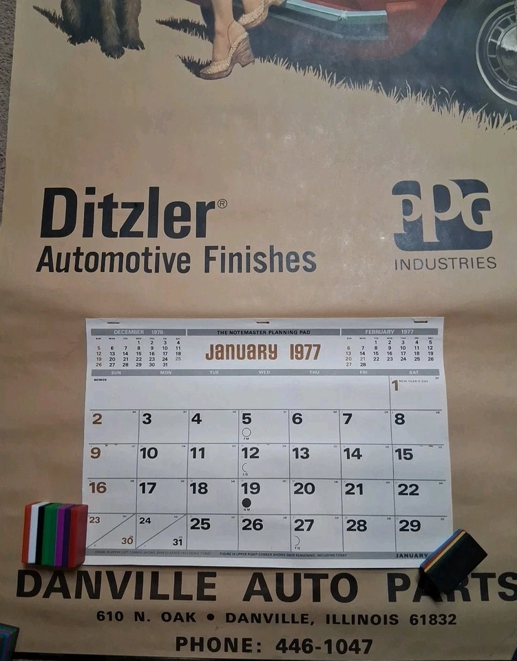 1977 Ditzler Автомобильная Отделка Полноцветный Каландр Реклама Винтажный ИЗЯЩНЫЙ!! - Изображение 4 из 4