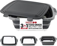 BBQ Prep Tub 3-IN-1 Large 16L Collapsible Cutting Board W/ Locking Lid Meal Prep