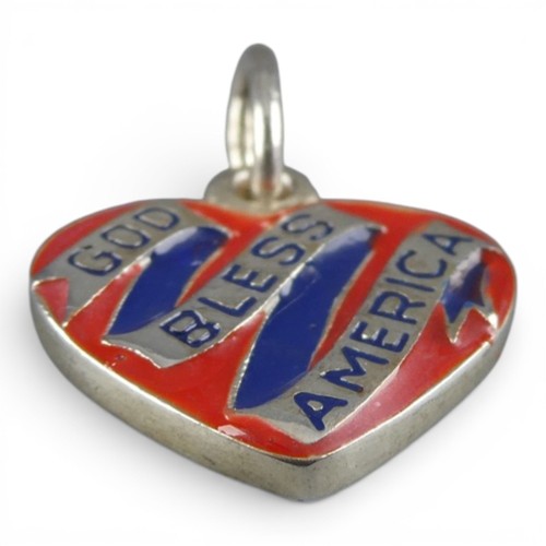 Charm cuore argento sterling e smalto Dio benedica America USA rosso blu patriottico - Foto 4 di 6