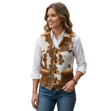Real Natural Hair On Cowhide Leather Vest Western Cowboy Vintage Style Waistcoat