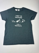 Gildan Ultra Cotton Heather Gray Triathlete Graphic T-Shirt Medium