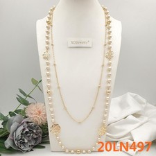 Elegant Gold-Tone Long Layered Necklace & Drop Earrings Jewellery Set