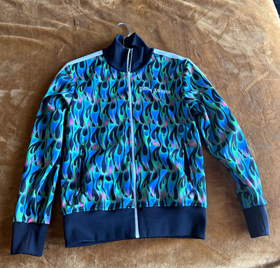 Palm Angels Women s Flame Print Full Zip Track Jacket w/ Pockets Blue M