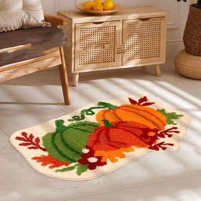 Herbst Badematte Mit Kürbis-Design - Saugstarke Mikrofaser 40x60cm Orange