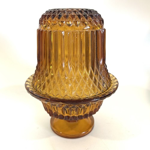 VTG Fairy Light Indiana Glass Diamond Point Amber Lamp Votive Candle Holder