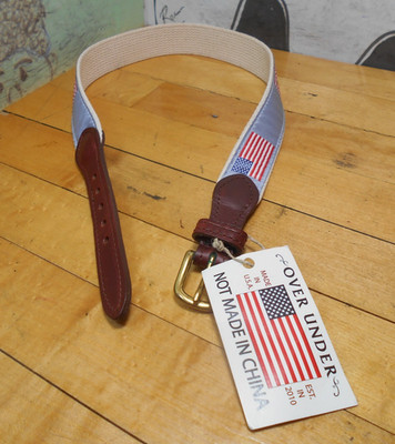 Over Under Brown Leather Red White & Blue Flag Belt Don't Tread on Me Size 26/65