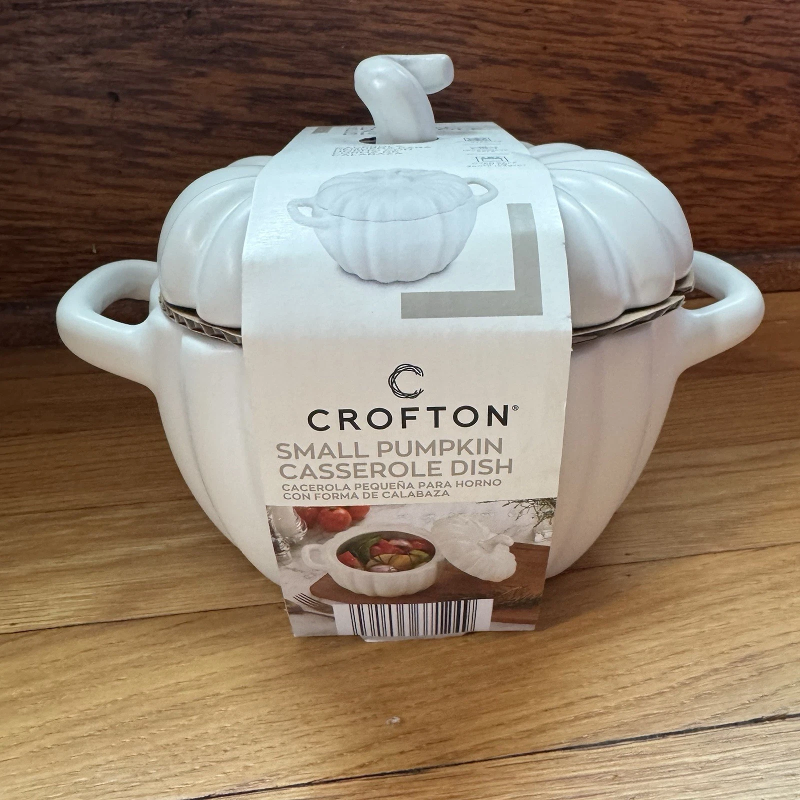 Small Pumpkin Ceramic Casserole Dish W/Top by Crofton .08 Quart Oven White